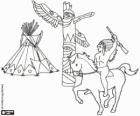 The tipi, the totem and an Indian warrior armed with a rifle on horseback