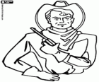 A cowboy with the revolver in his hand