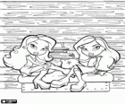 Two girls Bratz are sitting on a bench