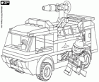 A fire truck and a fireman from Lego