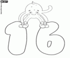 The octopus Pypus is on top of the number sixteen, number 16