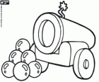 Cannon with projectiles, antique artillery weapon