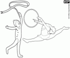 Two young gymnasts in the performing of the exercises of ribbon and hoop apparatus