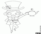 The Mad Hatter serves the tea with the teapot