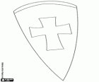 A medieval shield with the cross of St. George. A shield with the shape of an inverted drop or a kite