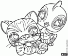 Two Littlest PetShop animals: a tiger cub and a little bird