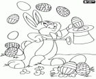 A magician rabbit pulling out Easter eggs from the top hat