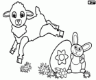A lamb, a little rabbit, and an Easter egg