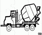 Concrete mixer truck puzzle. Puzzle of Construction vehicles