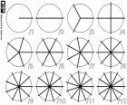 Twelve divided circles, from the whole circle to the circle divided into twelve parts