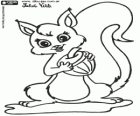 The squirrel with a beautiful tail has an acorn. Drawing of Julieta Vitali