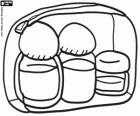 A toilet bag, a small bag for utensils, and products for the personal hygiene of the traveller