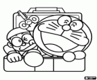 Doraemon and Nobita inside a suitcase