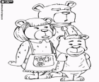 The three bears, the father, the mother and the son. Goldilocks and the Three Bears