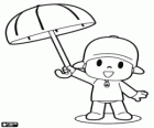 The cute toddler Pocoyo with an open umbrella