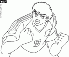 Captain Tsubasa, the typical gesture of strength and courage of the captain of the football Japanese national team