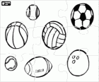 Puzzle with balls of various sports
