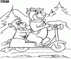 Yogi Bear and Boo-Boo Bear on a motorcycle scooter in the Park