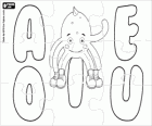 Puzzle of Pypus the octopus with the five vowels