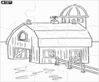 Puzzle of a large rural building, a stable for livestock