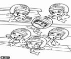 The six Bubble Guppies with their helmets to take part in the Crayon Prix