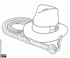 The bullwhip and the hat of Indiana Jones, the famous adventurer from the movies