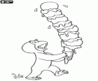 Curious George is a very gluttonous monkey. George with a huge ice cream cone