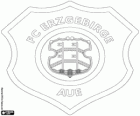 Badge of FC Erzgebirge Aue. Soccer club in Aue, city of Saxony