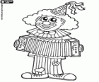 A clown playing the accordion