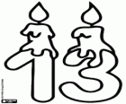 The number thirteen with the candles in thick line