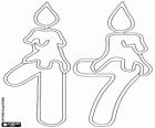 The number seventeen with two candles, drawing to fill