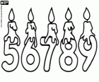 The numbers 5, 6, 7, 8 and 9 with the birthday candles