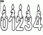 The numbers with candles, 0, 1, 2, 3 and 4 for the birthdays