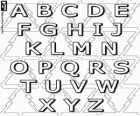 The alphabet on a background of Christmas trees