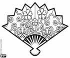 A japanese hand fan with decorations, it's used in the traditional Japanese dances