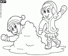 The children playing in the snow, snowballs
