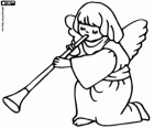 A little Christmas angel with trumpet announcing the birth of Jesus