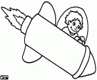 A child traveling in a spaceship, a small rocket