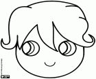 A mask with the face of a boy with big round eyes