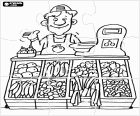 Puzzle of a fruits and vegetables seller in his shop