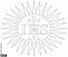 The monogram of the name of Jesus Christ, the letters IHS within a sun. A symbol of Christianity
