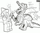 Two characters from the world of the magic of Lego. An old magician with magic wand and a dragon