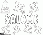 Salome, name of Hebrew origin for girl. Salome, Biblical name, derived from the Hebrew word shalom, meaning peace. Salome is a name used in several languages. This name is written with accent in some variants, for example in Spanish Salomé