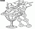 Stuart Little is a mouse who is adopted by a family. Stuart Little likes all candies and sweets. In this coloring page Stuart eats a delicious and large cup of ice cream