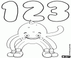 Our friend, the octopus Pypus below the numbers one, two and three