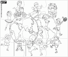 Puzzle with children playing sports at around the world. Puzzle of the World Physical Activity Day, 6 April