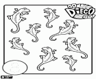 Coloring the chameleons of Diego to learn to count up to eight