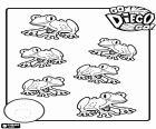 Coloring page with six frogs from our friend Diego and to learn to count up to 6