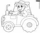 A worker of the farm with the tractor