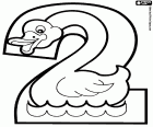 The number two represented by a swan swimming on the water